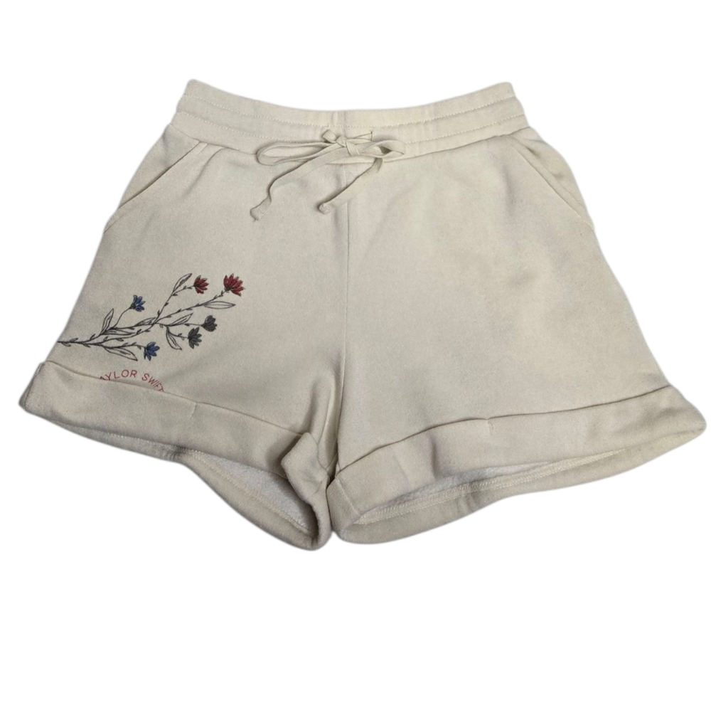 TAYLOR SWIFT Loving Him Was Red cream pull on flower graphic sweat shorts S